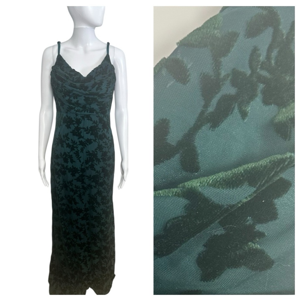 Revelry Green Velvet Floral Maxi Dress Floor Length Slit 12